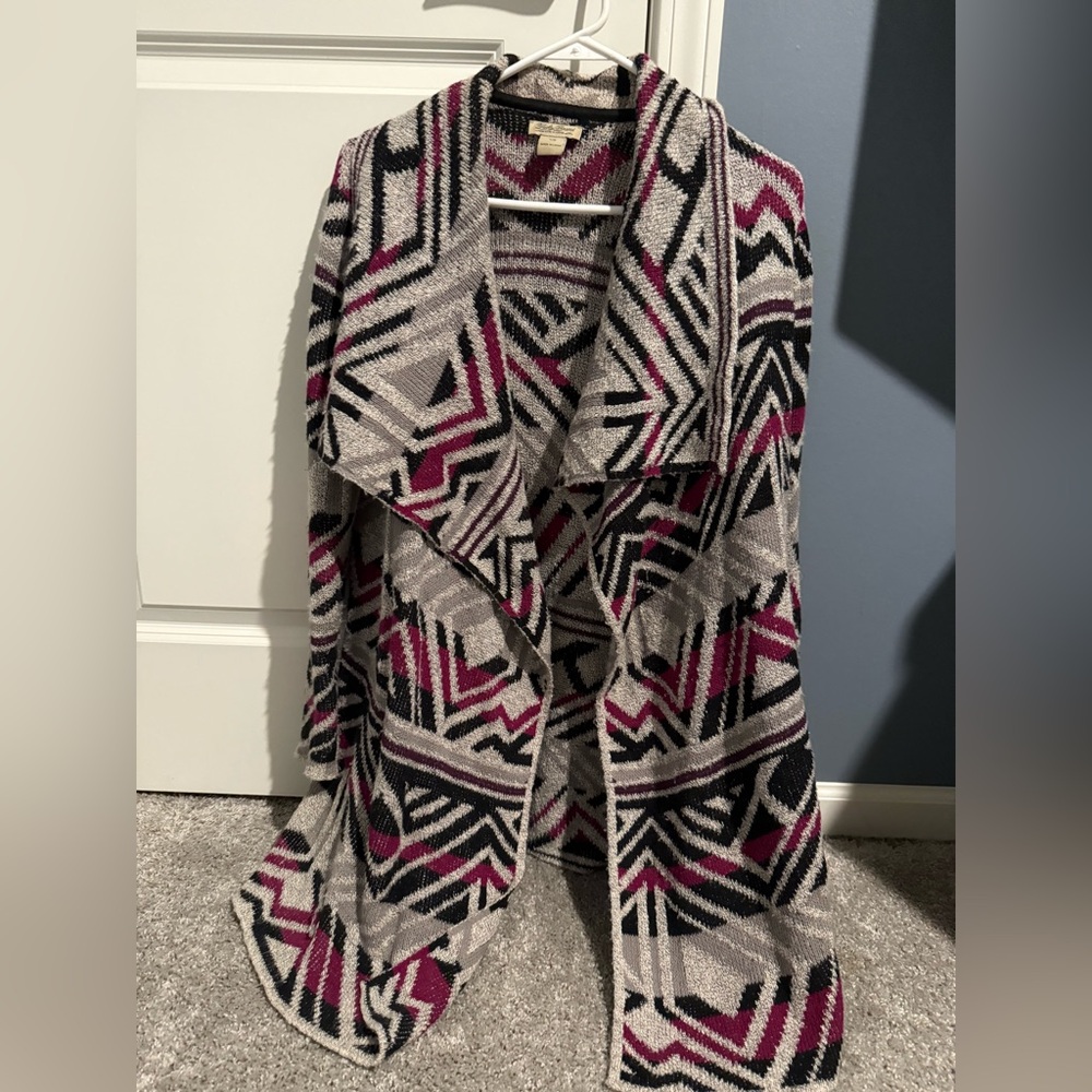 Lucky Brand Geometric Patterned Open Front Sweater